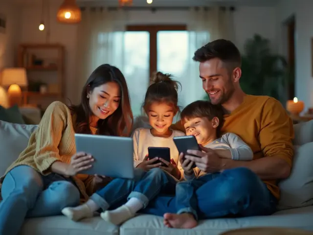 family enjoying mobile devices