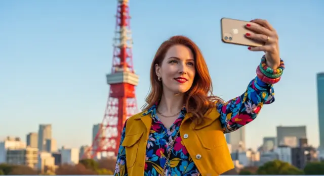 Woman using smartphone in Tokyo with local Japan SIM plan.