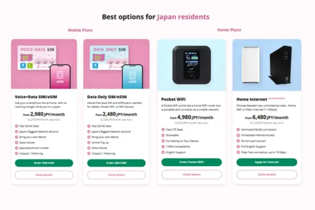 Sakura Mobile monthly Voice SIM and Home WiFi for Japan residents.