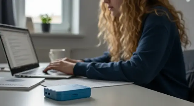 Student using Pocket Wifi while doing their assignments on their laptop in their home.