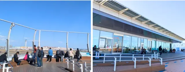 image of the observation deck and rest areas on a clear day at haneda airport