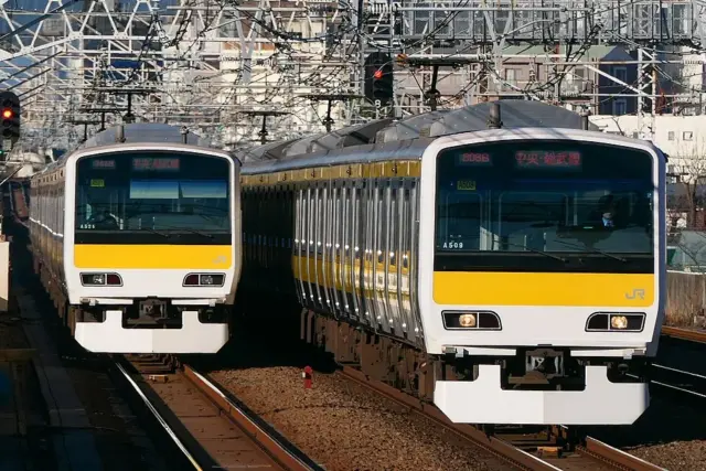 JR Sobu Line Rapid train traveling through Japan