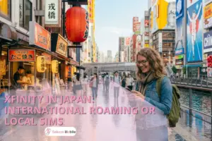 A tourist in Osaka looking at her phone for travel navigation