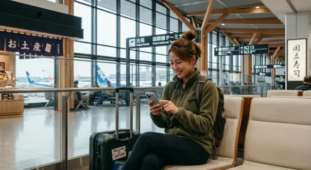 A tourist that just arrived in Japan using their phone
